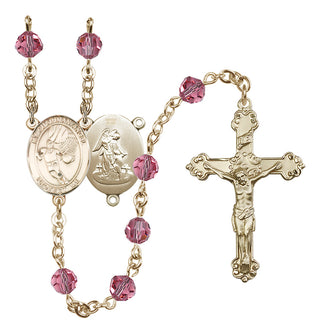 14 Karat Gold-Filled 6mm Austrian Crystal Guardian Angel/Basketball Rosary in Rose
