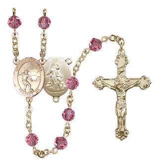 14 Karat Gold-Filled 6mm Austrian Crystal Guardian Angel/Soccer Rosary in Rose