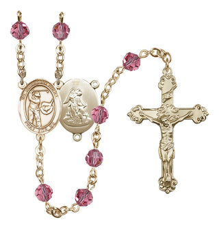 14 Karat Gold-Filled 6mm Austrian Crystal Guardian Angel/Golf Rosary in Rose