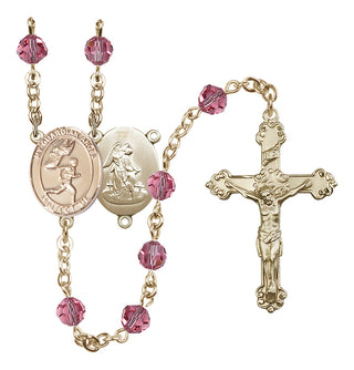 14 Karat Gold-Filled 6mm Austrian Crystal Guardian Angel/Track&Field-Men Rosary in Rose