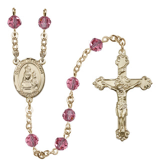 14 Karat Gold 6mm Austrian Crystal Our Lady of Loretto Rosary in Rose