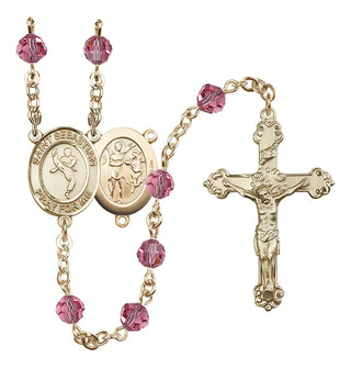 14 Karat Gold 6mm Austrian Crystal Saint Sebastian/Martial Arts Rosary in Rose