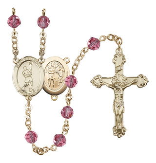 14 Karat Gold 6mm Austrian Crystal Saint Sebastian/Lacrosse Rosary in Rose