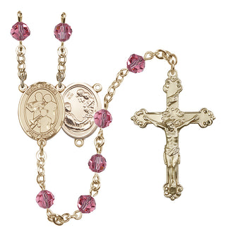 14 Karat Gold 6mm Austrian Crystal Saint Cecilia / Marching Band Rosary in Rose