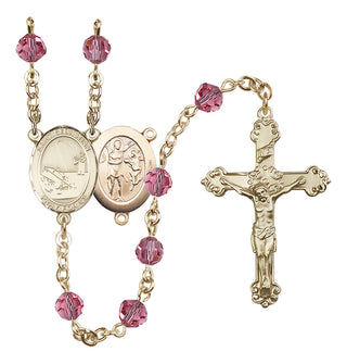 14 Karat Gold 6mm Austrian Crystal Saint Sebastian / Fishing Rosary in Rose