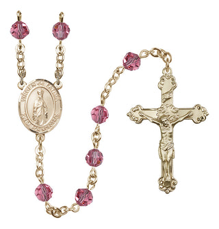 14 Karat Gold 6mm Austrian Crystal Virgen del Fatima Rosary in Rose