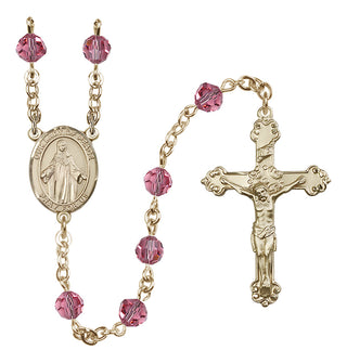 14 Karat Gold 6mm Austrian Crystal Our Lady of Peace Rosary in Rose