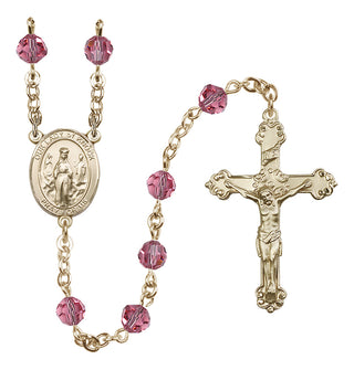 14 Karat Gold 6mm Austrian Crystal Our Lady of Knock Rosary in Rose