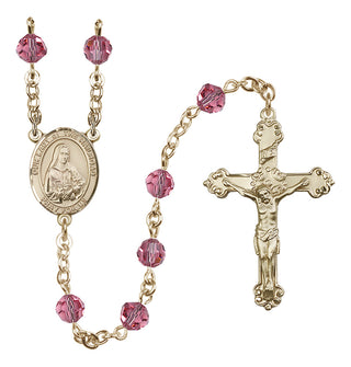 14 Karat Gold 6mm Austrian Crystal Our Lady of the Railroad Rosary in Rose