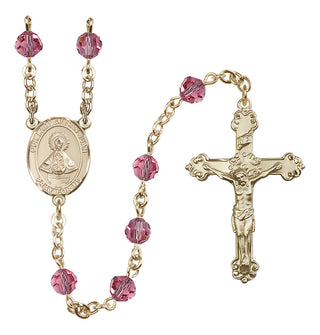 14 Karat Gold 6mm Austrian Crystal Our Lady of San Juan Rosary in Rose