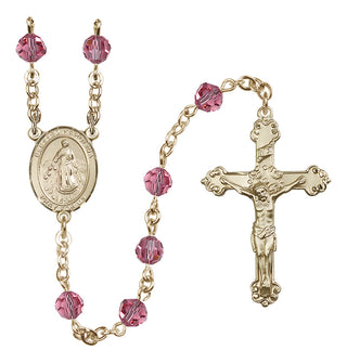 14 Karat Gold 6mm Austrian Crystal Blessed Karolina Kozkowna Rosary in Rose