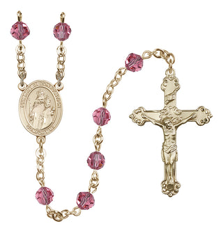 14 Karat Gold 6mm Austrian Crystal Our Lady of Consolation Rosary in Rose