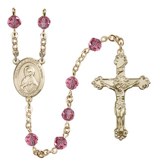 14 Karat Gold 6mm Austrian Crystal Immaculate Heart of Mary Rosary in Rose