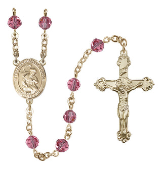 14 Karat Gold 6mm Austrian Crystal Blessed Herman the Cripple Rosary in Rose