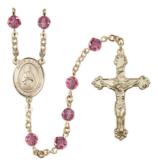 14 Karat Gold 6mm Austrian Crystal Our Lady Rosa Mystica Rosary in Rose