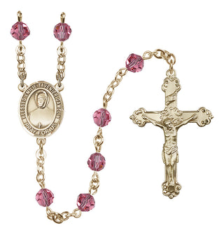 14 Karat Gold 6mm Austrian Crystal Blessed Emilie Tavernier Gamelin Rosary in Rose