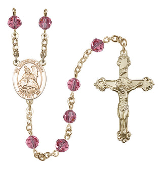14 Karat Gold 6mm Austrian Crystal Guardian Angel Protector Rosary in Rose