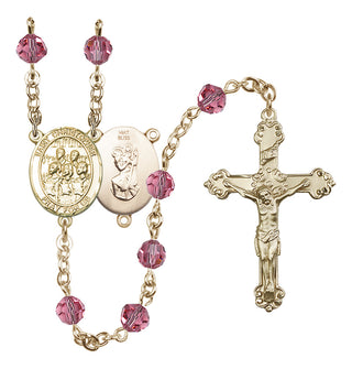 14 Karat Gold 6mm Austrian Crystal Saint Christopher / Choir Rosary in Rose