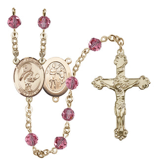 14 Karat Gold 6mm Austrian Crystal Saint Sebastian / Tennis Rosary in Rose