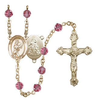 14 Karat Gold 6mm Austrian Crystal Guardian Angel/Softball Rosary in Rose