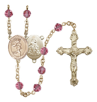 14 Karat Gold 6mm Austrian Crystal Guardian Angel/Track&Field-Men Rosary in Rose