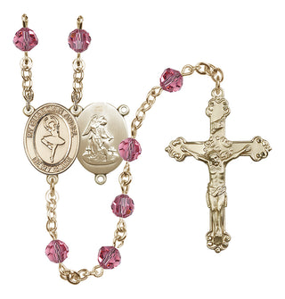 14 Karat Gold 6mm Austrian Crystal Guardian Angel/Dance Rosary in Rose