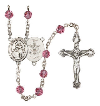 Sterling Silver 6mm Austrian Crystal Saint Joan of Arc / Army Rosary in Rose