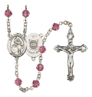 Sterling Silver 6mm Austrian Crystal Saint Joan of Arc /Coast Guard Rosary in Rose