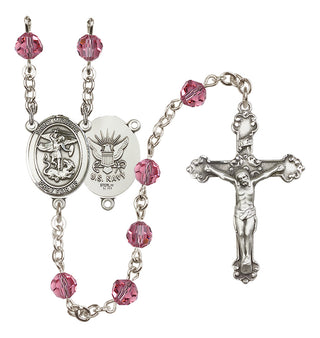 Sterling Silver 6mm Saint Michael / Navy Rosary