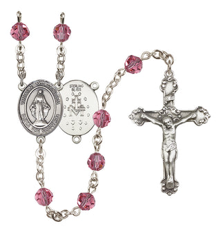 Sterling Silver 6mm Austrian Crystal Virgen Milagrosa Rosary in Rose