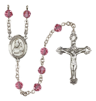 Sterling Silver 6mm Austrian Crystal Our Lady of Loretto Rosary in Rose