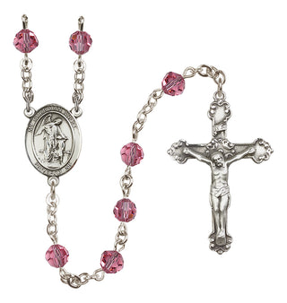 Sterling Silver 6mm Austrian Crystal Guardian Angel with Child Rosary in Rose