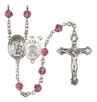 Sterling Silver 6mm Austrian Crystal Guardian Angel / Air Force Rosary in Rose