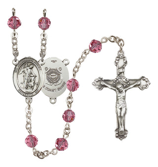 Sterling Silver 6mm Austrian Crystal Guardian Angel/Coast Guard Rosary in Rose