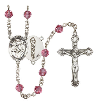 Sterling Silver 6mm Austrian Crystal Saints Cosmas & Damian / Doctors Rosary in Rose