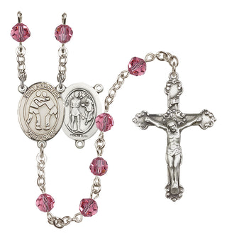 Sterling Silver 6mm Austrian Crystal Saint Sebastian/Wrestling Rosary in Rose