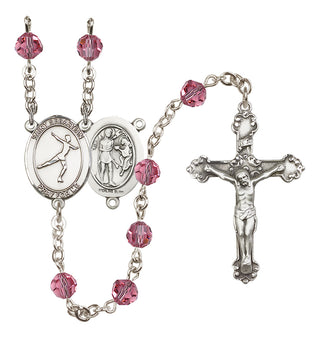 Sterling Silver 6mm Austrian Crystal Saint Sebastian/Figure Skating Rosary in Rose