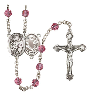 Sterling Silver 6mm Austrian Crystal Saint Cecilia / Marching Band Rosary in Rose