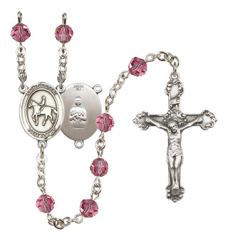 Sterling Silver 6mm Austrian Crystal Saint Kateri/Equestrian Rosary in Rose