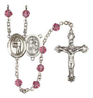 Sterling Silver 6mm Austrian Crystal Saint Sebastian / Archery Rosary in Rose