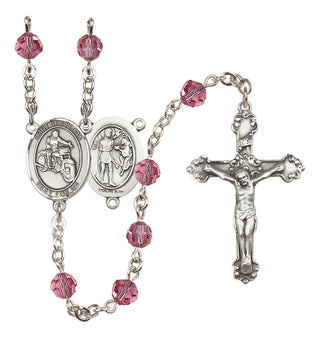 Sterling Silver 6mm Austrian Crystal Saint Sebastian / Motorcycle Rosary in Rose