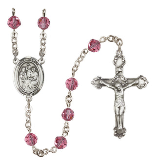 Sterling Silver 6mm Austrian Crystal Holy Family Rosary in Rose