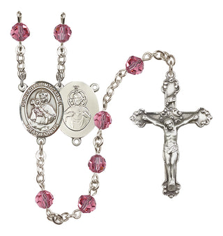 Sterling Silver 6mm Austrian Crystal Our Lady of Mount Carmel Rosary in Rose