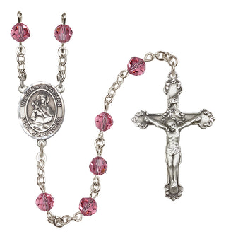 Sterling Silver 6mm Austrian Crystal Virgen del Carmen Rosary in Rose