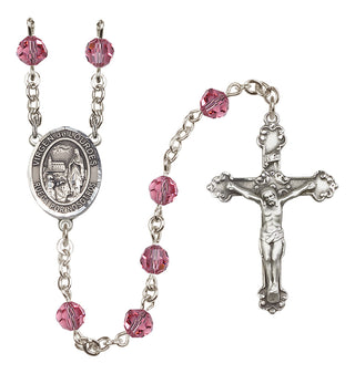 Sterling Silver 6mm Austrian Crystal Virgen del Lourdes Rosary in Rose