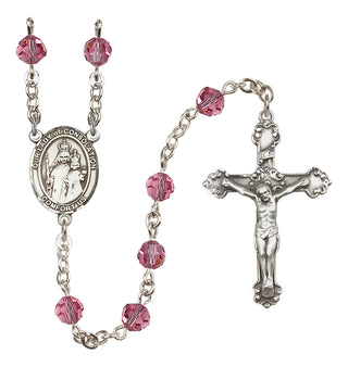 Sterling Silver 6mm Austrian Crystal Our Lady of Consolation Rosary in Rose