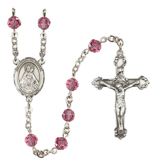 Sterling Silver 6mm Austrian Crystal Our Lady of Olives Rosary in Rose