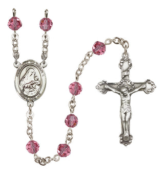 Sterling Silver 6mm Austrian Crystal Our Lady of Grapes Rosary in Rose