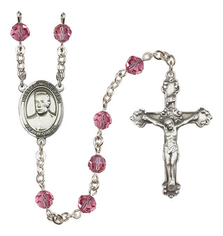 Sterling Silver 6mm Austrian Crystal Blessed Miguel Pro Rosary in Rose