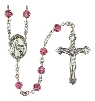 Sterling Silver 6mm Austrian Crystal Blessed Emilee Doultremont Rosary in Rose